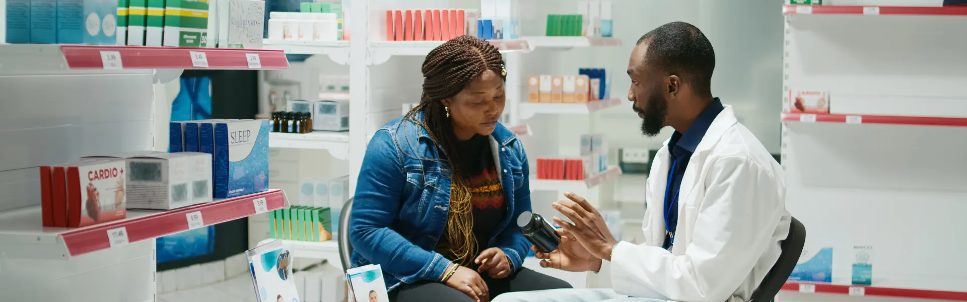 pharmacist explaining to the customer