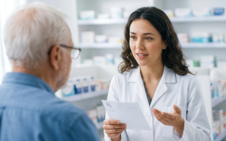 pharmacist giving advise  to customer